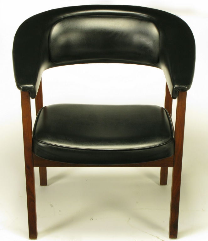 American Walnut & Black Upholstery Barrel Back Desk Chair