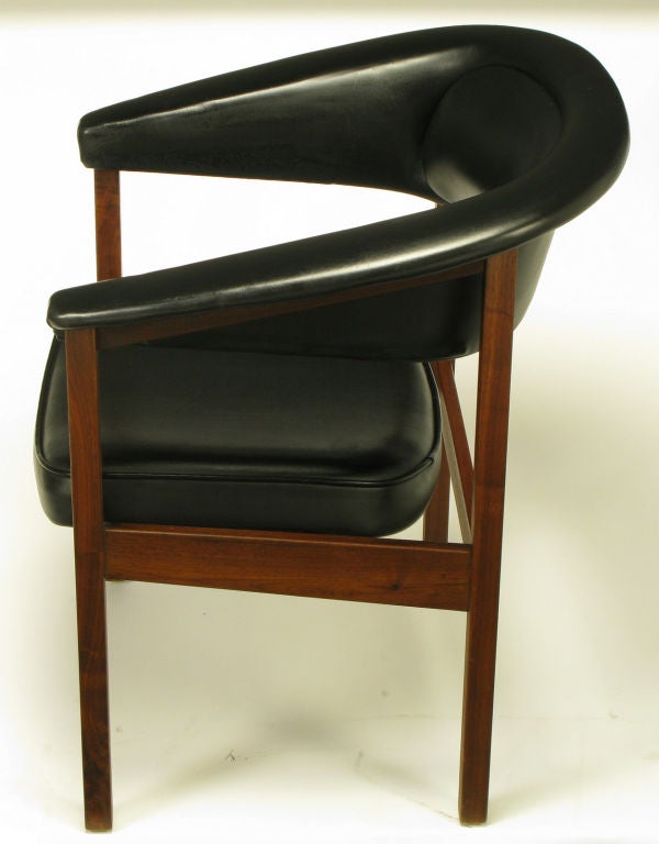 Mid-20th Century Walnut & Black Upholstery Barrel Back Desk Chair