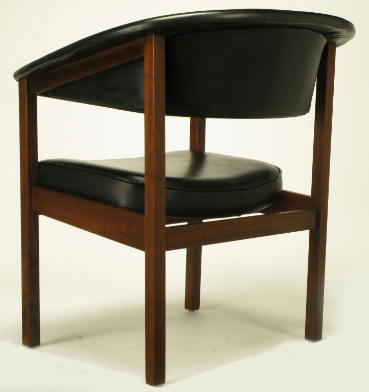 Walnut & Black Upholstery Barrel Back Desk Chair 4