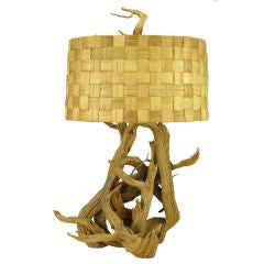 45" Tall Entwined Driftwood Table Lamp With Basket Weave Shade