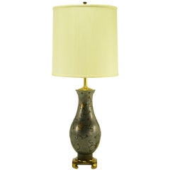 Vintage Pewter Asian Table Lamp With Brass Appliques