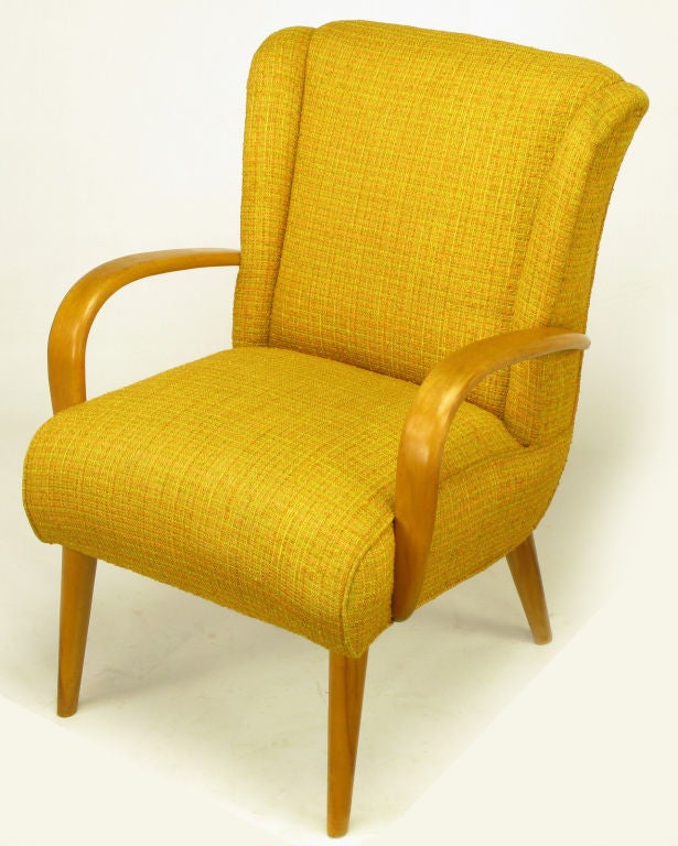 Circa 1940s Maple Wood & Saffron Upholstered Lounge Chair