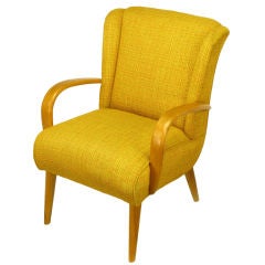 Circa 1940s Maple Wood & Saffron Upholstered Lounge Chair