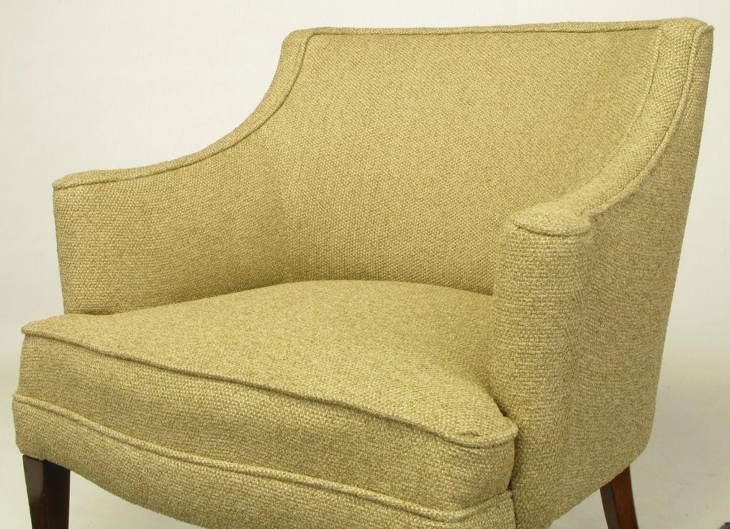 Pair 1940s Rolled Side Arm Club Chairs in Tactile Taupe Wool 3