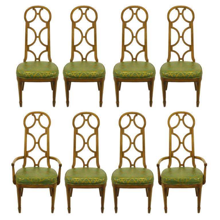 Eight Mastercraft Walnut Sculptural Back Dining Chairs