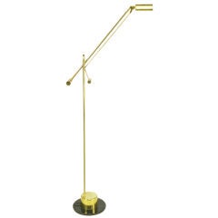 Postmodern Articulated Brass and Black Marble Floor Lamp