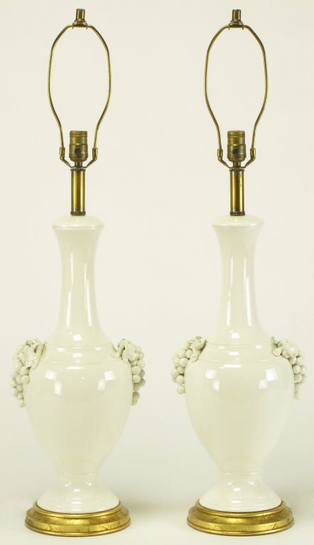 Pair Frederick Cooper White Ceramic Grape Cluster Table Lamps