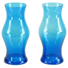 Pair Royal Blue Glass Hurricane Candle Shades