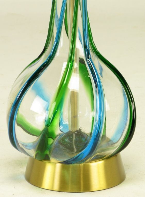 Murano Glass Pair Murano Blue & Green Ribbon Glass Table Lamps
