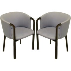 Pair Edward Wormley Mahogany & Upholstered Barrel Back Chairs