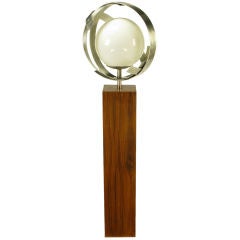 Laurel Walnut Pedestal Based Steel Banded Globe Floor Lamp