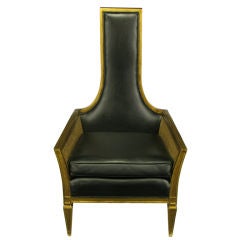 Aged Gilt Frame & Black Tall Back Lounge Chair