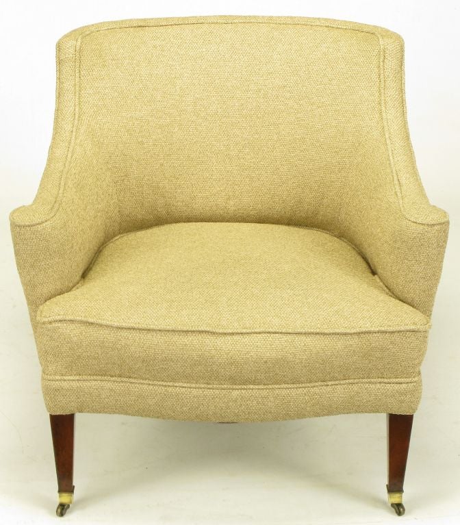 Mid-20th Century Pair 1940s Rolled Side Arm Club Chairs in Tactile Taupe Wool