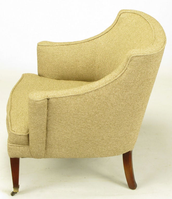 Pair 1940s Rolled Side Arm Club Chairs in Tactile Taupe Wool 1