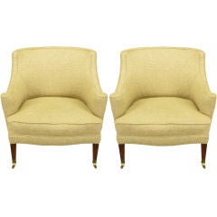 Pair 1940s Rolled Side Arm Club Chairs in Tactile Taupe Wool