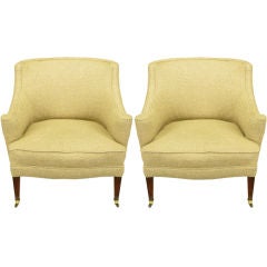 Pair 1940s Rolled Side Arm Club Chairs in Tactile Taupe Wool