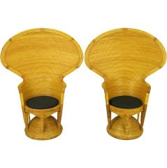 Pair Egyptian Style Rattan Cobra Back Chairs