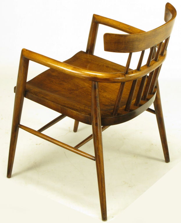 Mid-20th Century Four Paul McCobb Dark Maple Dowel Barrel Back Dining Chairs