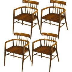 Retro Four Paul McCobb Dark Maple Dowel Barrel Back Dining Chairs