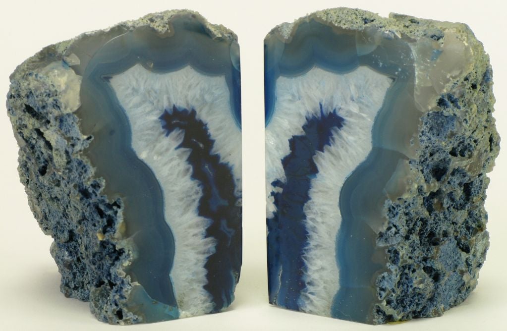 Pair Cadet Blue Polished & Rough Geode Book Ends