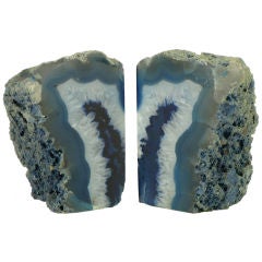 Pair Cadet Blue Polished & Rough Geode Book Ends