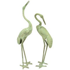 Pair 66" Larger-Than-Life Bronze Cranes