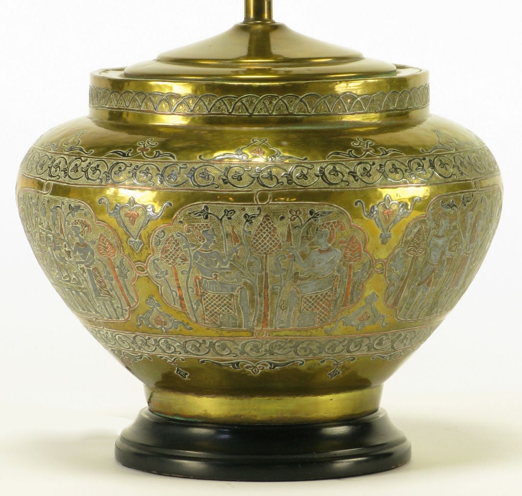 Mid-20th Century Brass, Copper & Pewter  Egyptian UrnTable Lamp