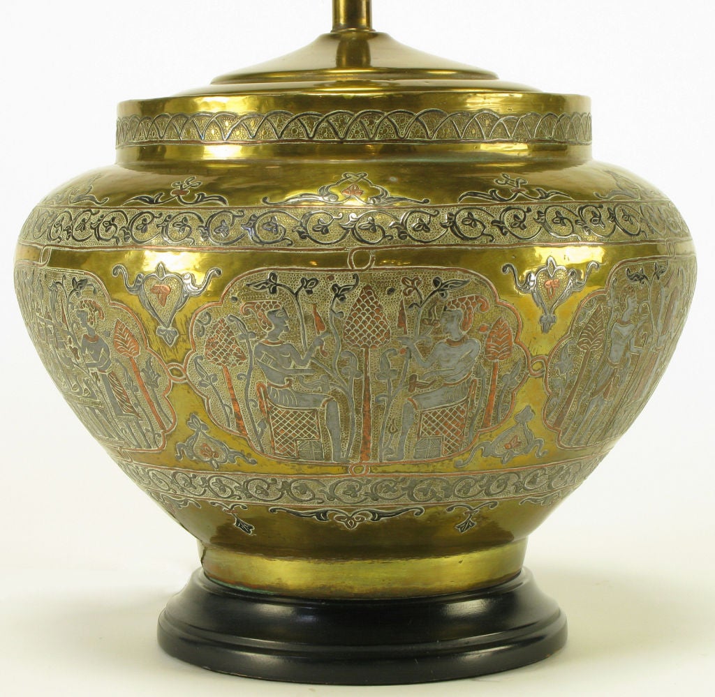 Brass, Copper & Pewter  Egyptian UrnTable Lamp 1