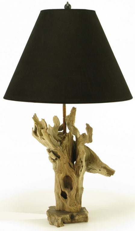 Driftwood Table Lamp With Live Edge Wood Base.
