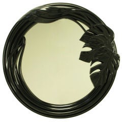 Black Lacquered Round Art Deco Revival Mirror