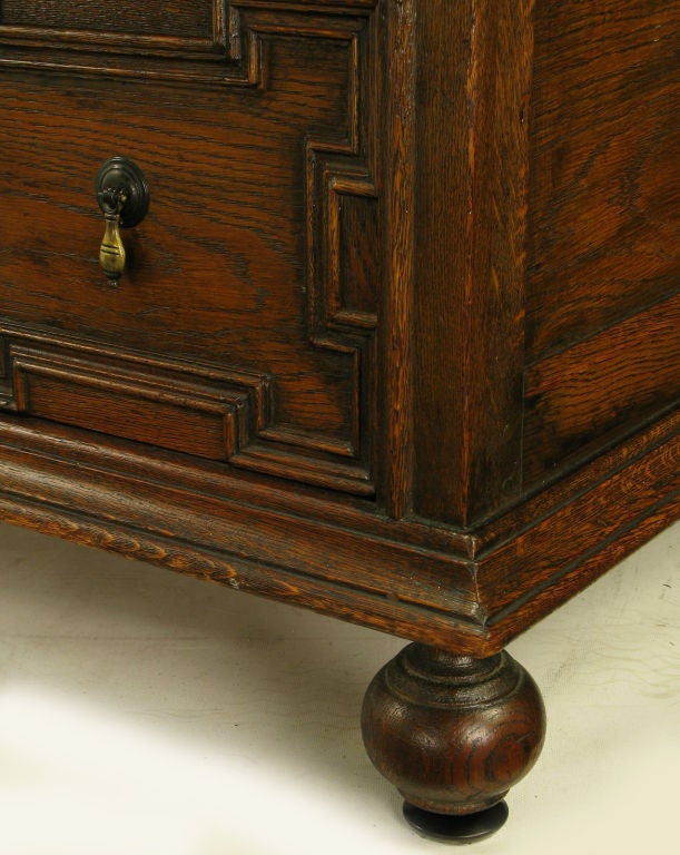 Jacobean Style Five-Drawer Oak Commode With Brass Drop Pulls 5