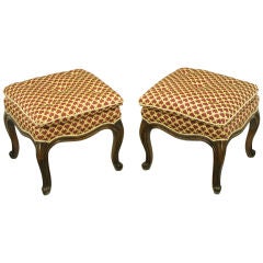 Vintage Pair Petite Cabriole Leg Button Tufted Ottomans