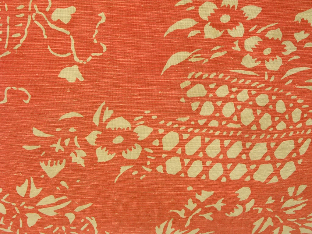 Vintage Wicker Works Italian Rattan & Coral Print Linen Sofa 3