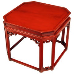 Glazed Cinnabar Lacquered Chinoiserie Canted Corner Side Table