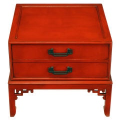 Vintage Hekman Cinnabar Lacquered & Glazed Two Drawer Asian End Table