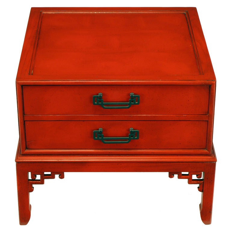 Hekman Cinnabar Lacquered & Glazed Two Drawer Asian End Table
