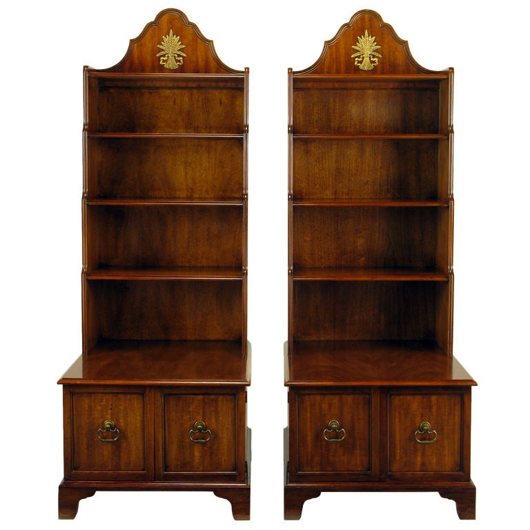 Pair Mahogany 70" Tall Book Shelf Night Stands By Morganton