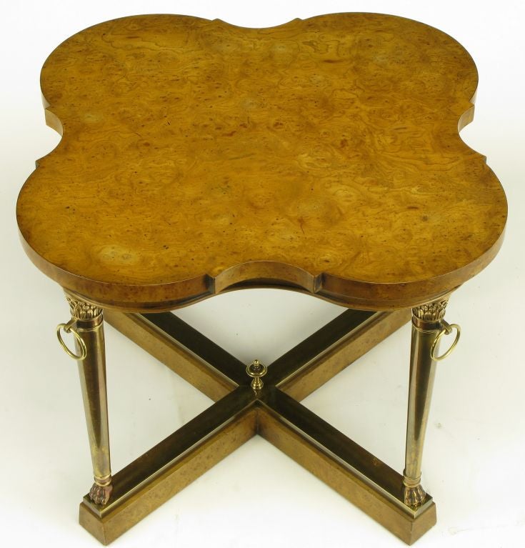 Mastercraft Bronze & Burl Quatrefoil End Table