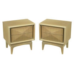 Pair Pyramidal Front Bleached Walnut Night Stands