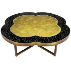 Custom Design Black Glass Mosaic & Gold Leaf Quatrefoil Coffee Table