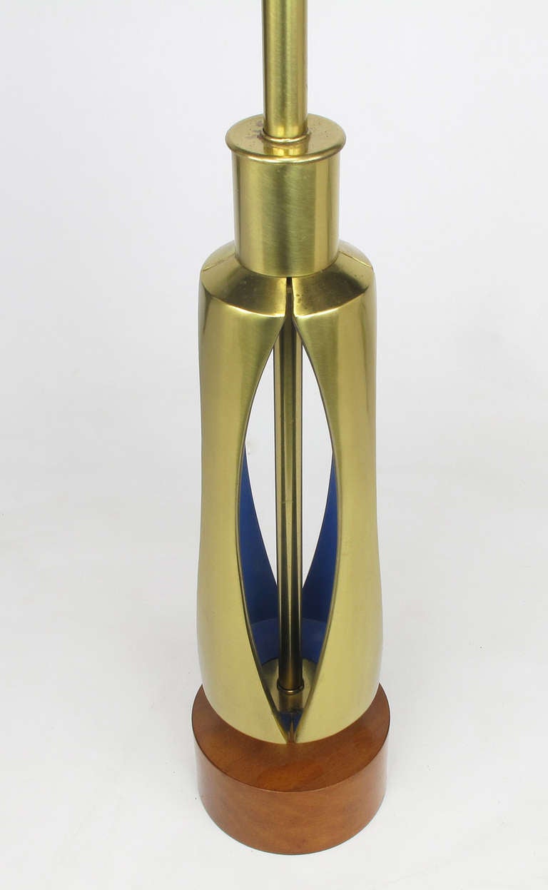 American Rembrandt Brass and Azure Blue Table Lamp For Sale