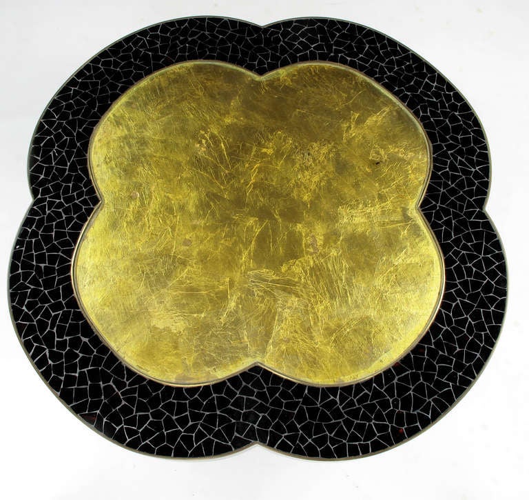 American Custom Design Black Glass Mosaic & Gold Leaf Quatrefoil Coffee Table