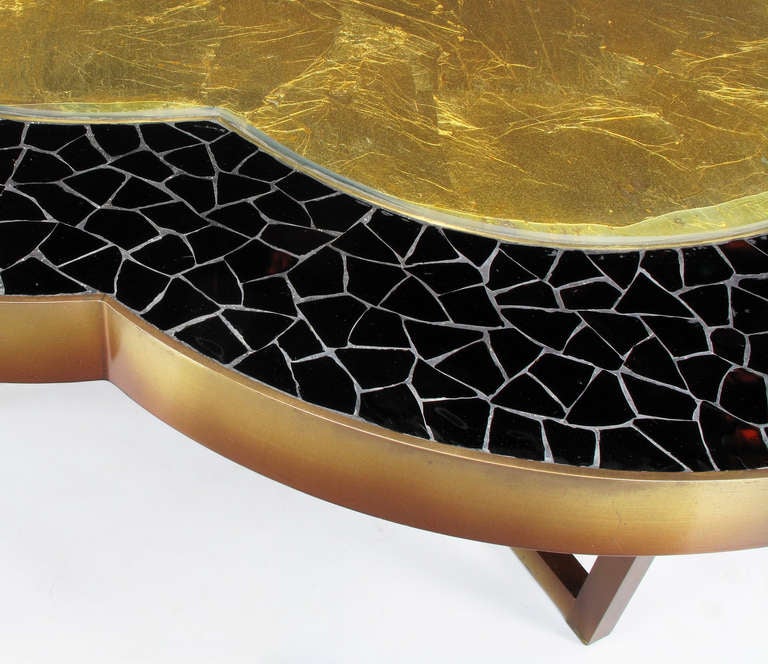 Custom Design Black Glass Mosaic & Gold Leaf Quatrefoil Coffee Table 2