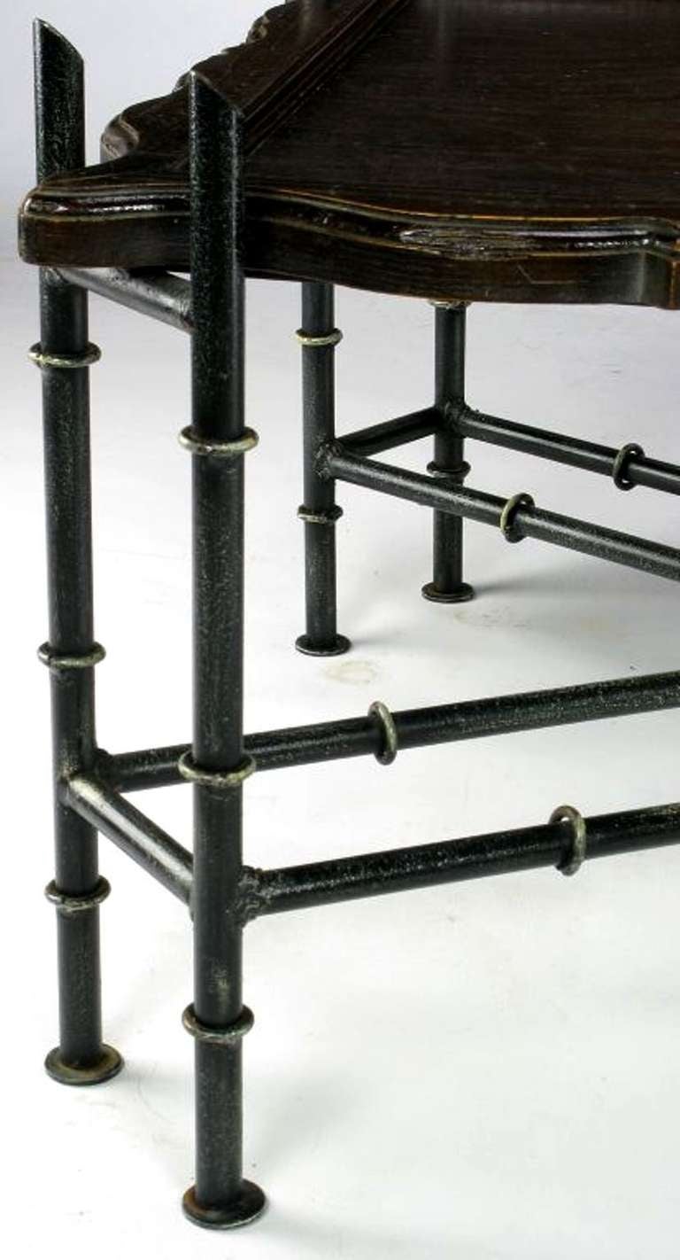 Mid-20th Century Chinese Chippendale Coffee Table With Stylized Bamboo Iron Base