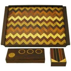 Retro Don S. Shoemaker Rosewood Chevron Parquetry Tray with Pair of Boxes