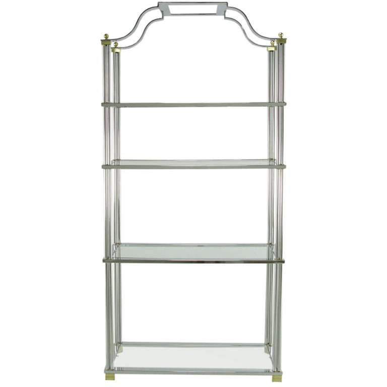American Chrome and Brass Canopied Four-Shelf Étagère For Sale