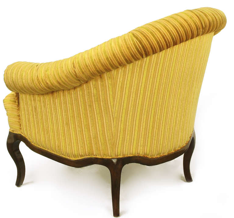 Mid-20th Century Pair of Interior Crafts Button-Tufted Barrel-Back Lounge Chairs