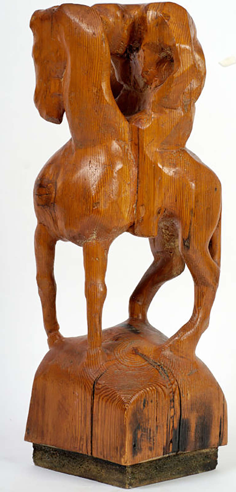 Américain « Horse & Weary Rider », grande sculpture abstraite en bois sculpté en vente