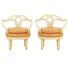 Pair of Italian Empire Carved Wood and Leather Swivel Chairs 9