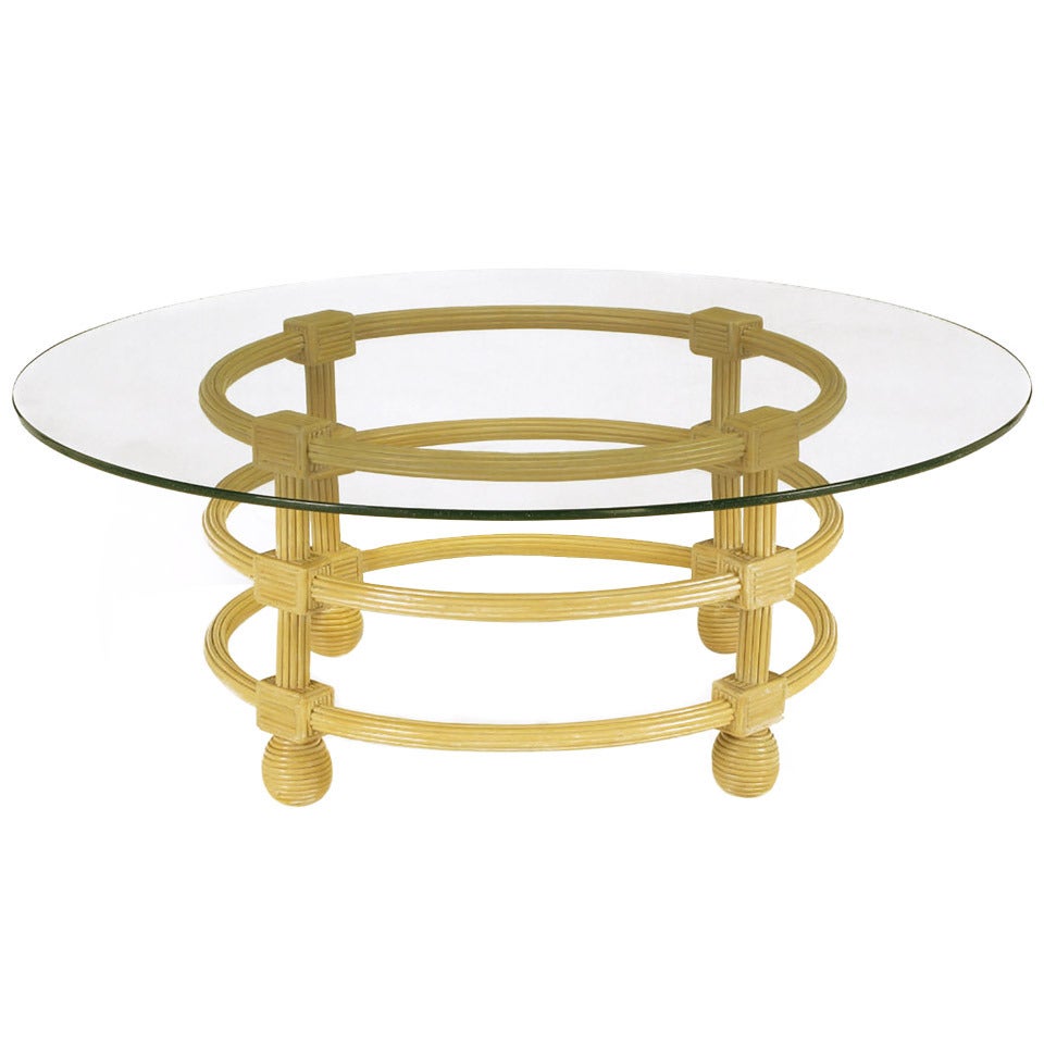Jay Spectre Round Reeded Wood Coffee Table For Sale